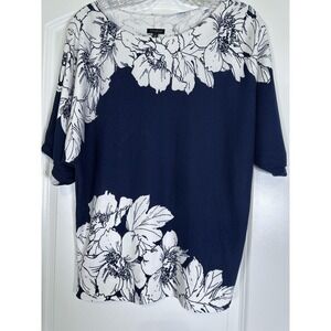 Talbots Women's Top M Navy Blue, Floral Print Pullover Retro Y2K Office Casual